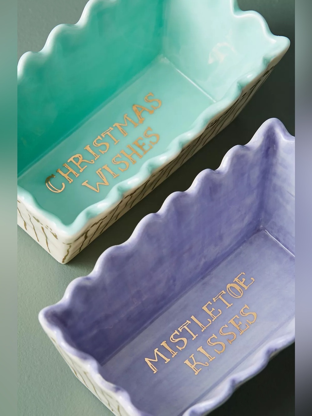 Anthropologie L’Hiver Christmas Stoneware Gold Embellished Mini Bread Loaf Pans